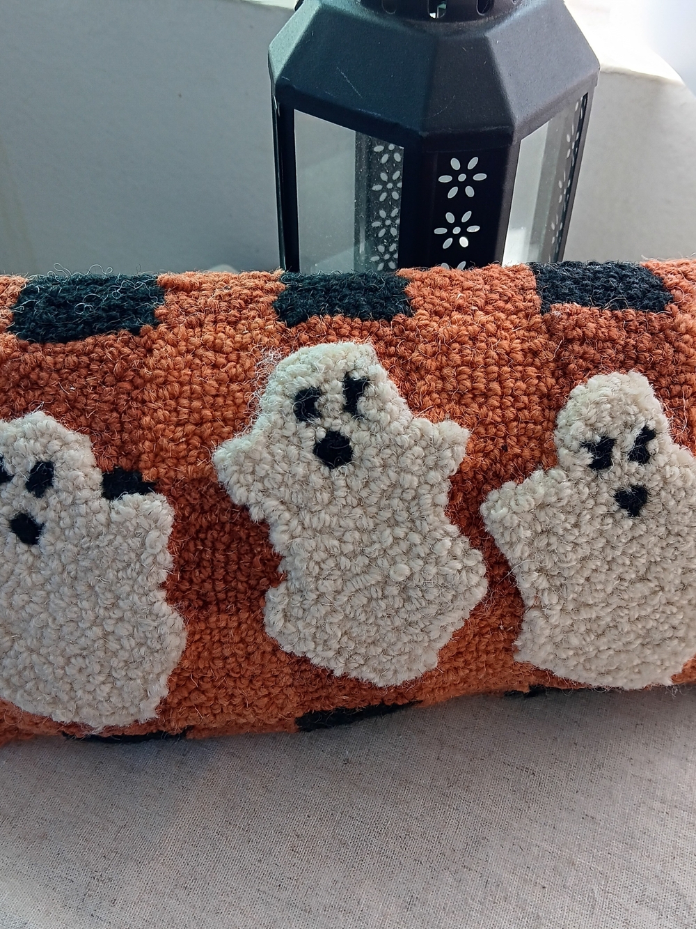 Halloween Ghost Accent Pillow - Orange and Cream, New Without Tags, Never Used